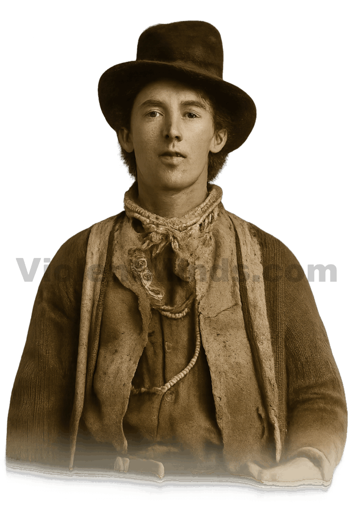 Digitally enhanced and re-rendered photograph of Billy the Kid, also known as William H. Bonney (born Henry McCarty). The original is the only authenticated photograph of Billy the Kid, believed to have been taken between late 1879 and early 1880 likely in Fort Sumner, New Mexico Territory. 