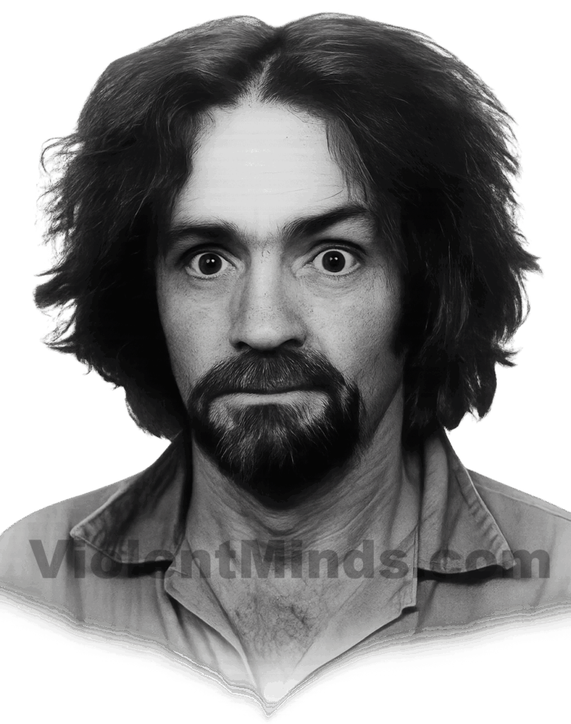 Digitally enhanced and re-rendered portrait of Charles Milles Manson, one of the most infamous criminal minds in American history, based on an original mugshot from the California Department of Corrections and Rehabilitation, April 1968. Manson was initially arrested by the Inyo County Sheriff's Department.