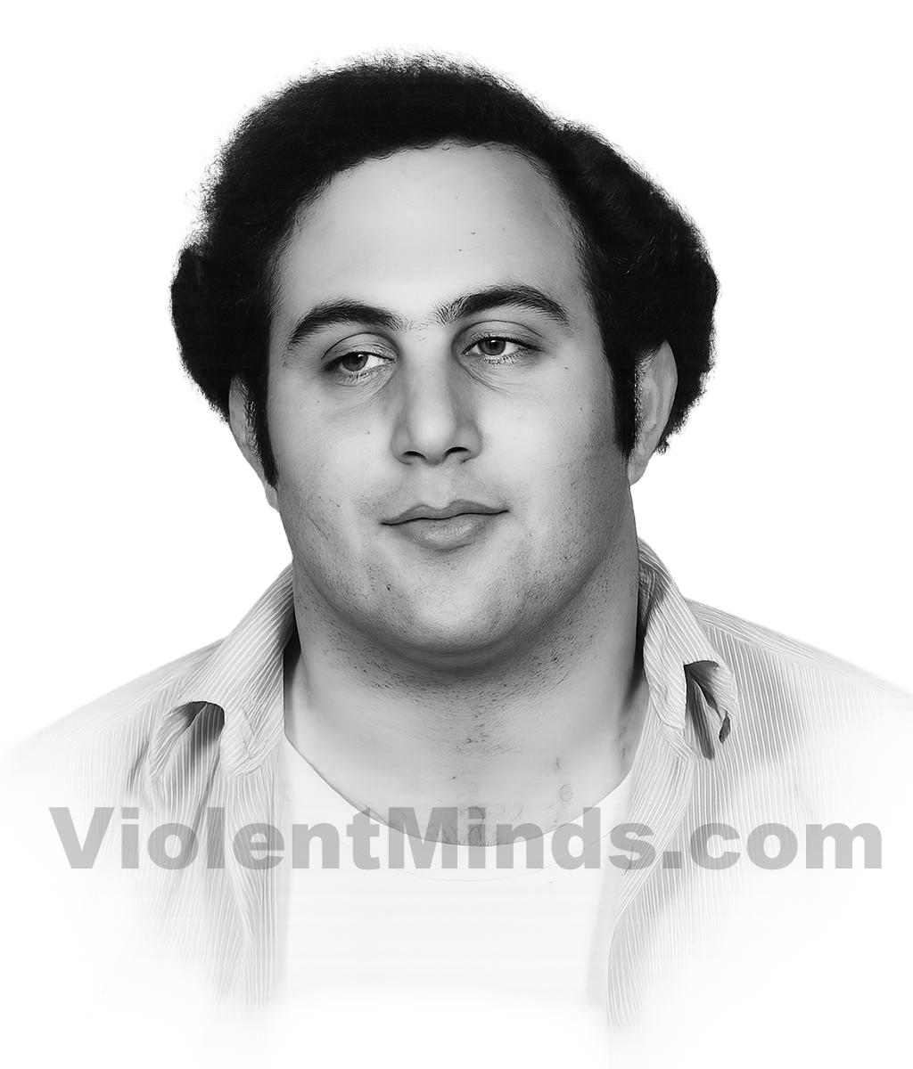 Digitally enhanced and re-rendered portrait of David Richard Berkowitz, the "Son of Sam" killer, based on an original mugshot from the New York City Police Department 84th Precinct station in Brooklyn. He was arrested outside his apartment building at 35 Pine Street in Yonkers, New York.