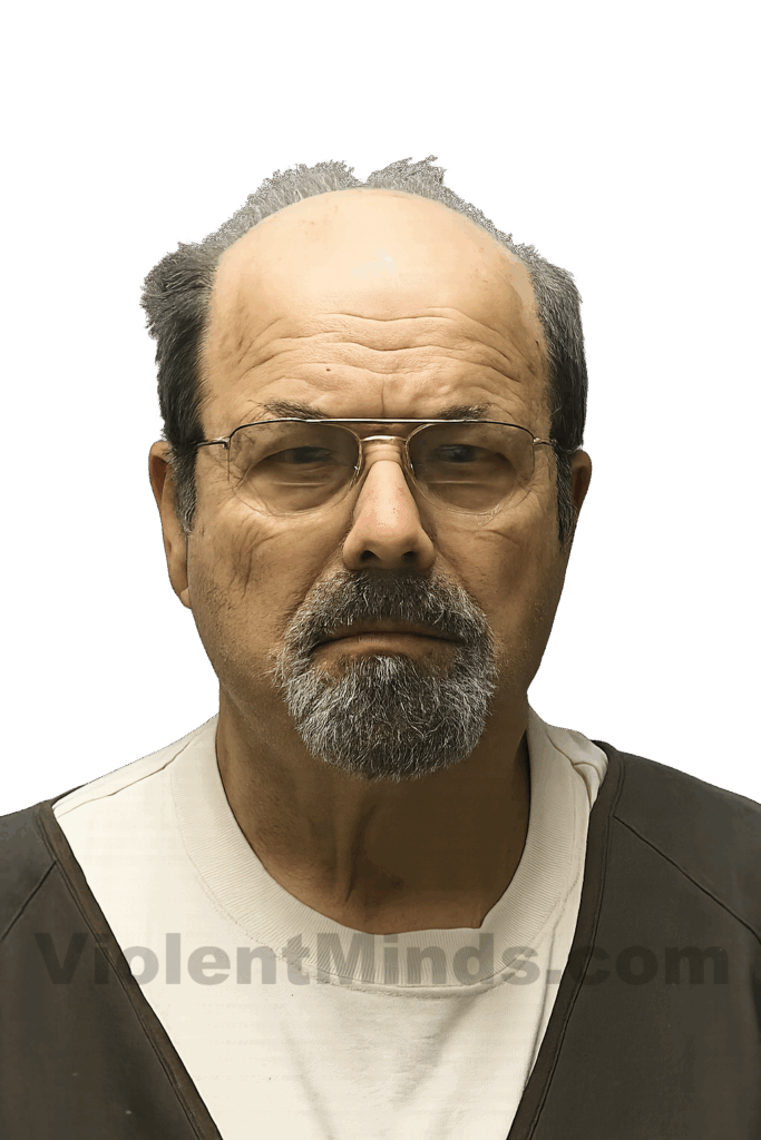 Digitally enhanced and re-rendered portrait of Dennis Rader (BTK Killer), based on original mugshot from the Kansas Department of Corrections 2005.