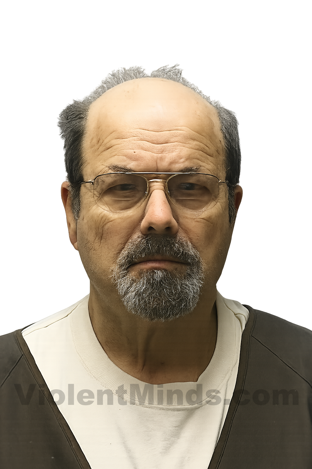 Digitally enhanced and re-rendered portrait of Dennis Rader (BTK Killer), based on original mugshot from the Kansas Department of Corrections 2005.