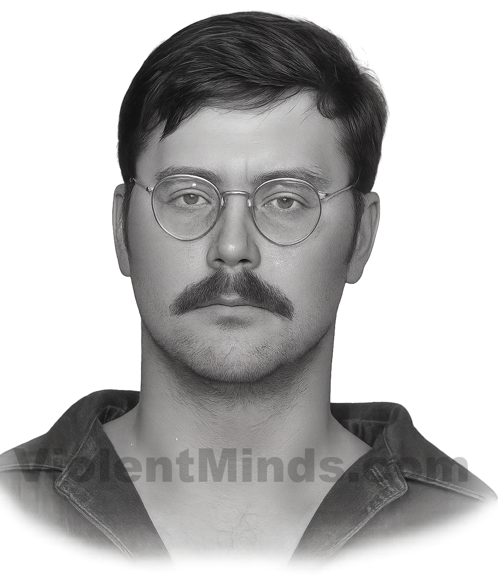 Digitally enhanced and re-rendered portrait of Edmund Kemper, known as the "Co-ed Killer", based on an original mugshot from the Santa Cruz Police Department. Kemper was arrested on April 24, 1973 after he called police from a phone booth in Pueblo, Colorado, to confess his crimes.