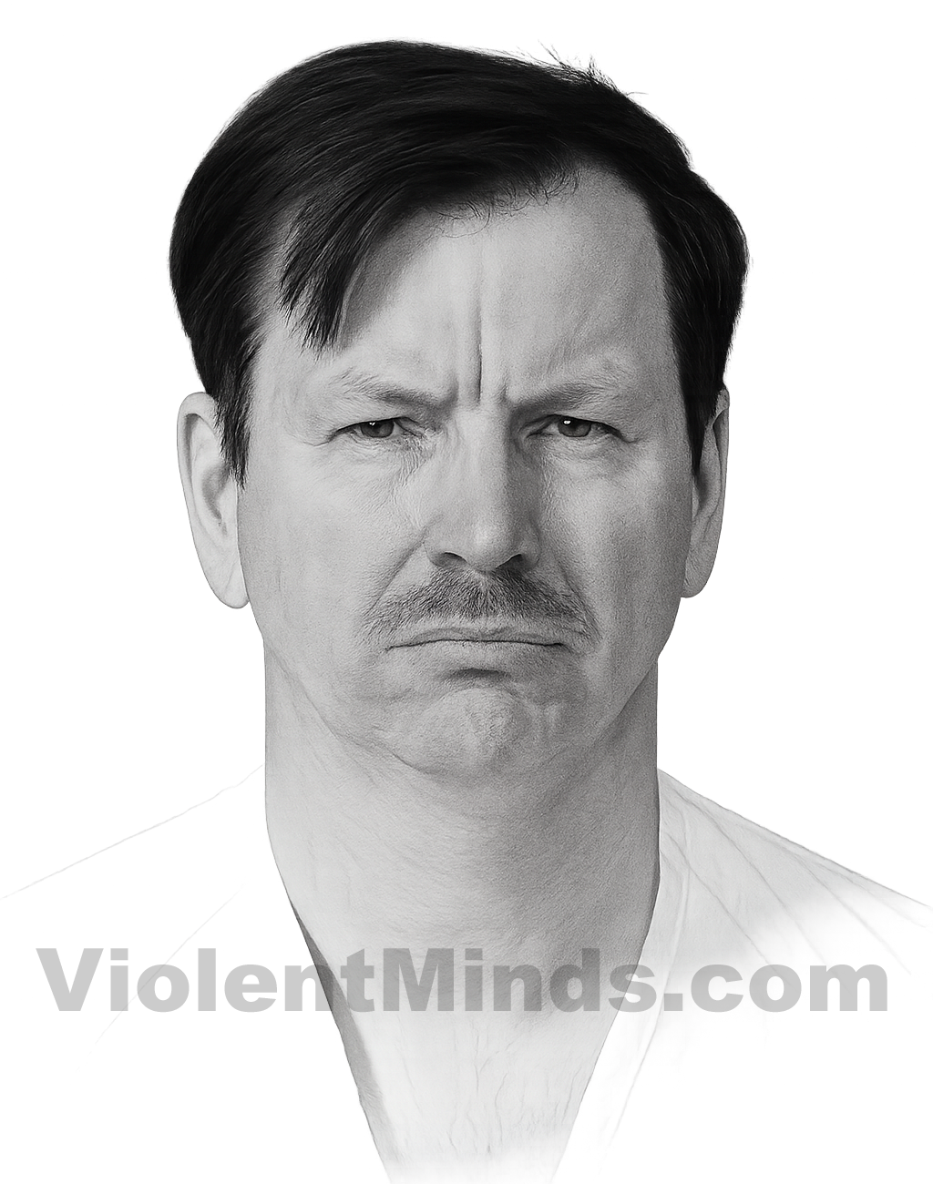 Digitally enhanced and re-rendered portrait of Gary Ridgway, the Green River Killer, based on an original mugshot from the King County Sheriff's Office in Washington. Ridgway was arrested on November 30, 2001 after nearly 20 years of investigation as he was leaving the Kenworth truck factory where he worked as a spray painter in Renton, Washington.