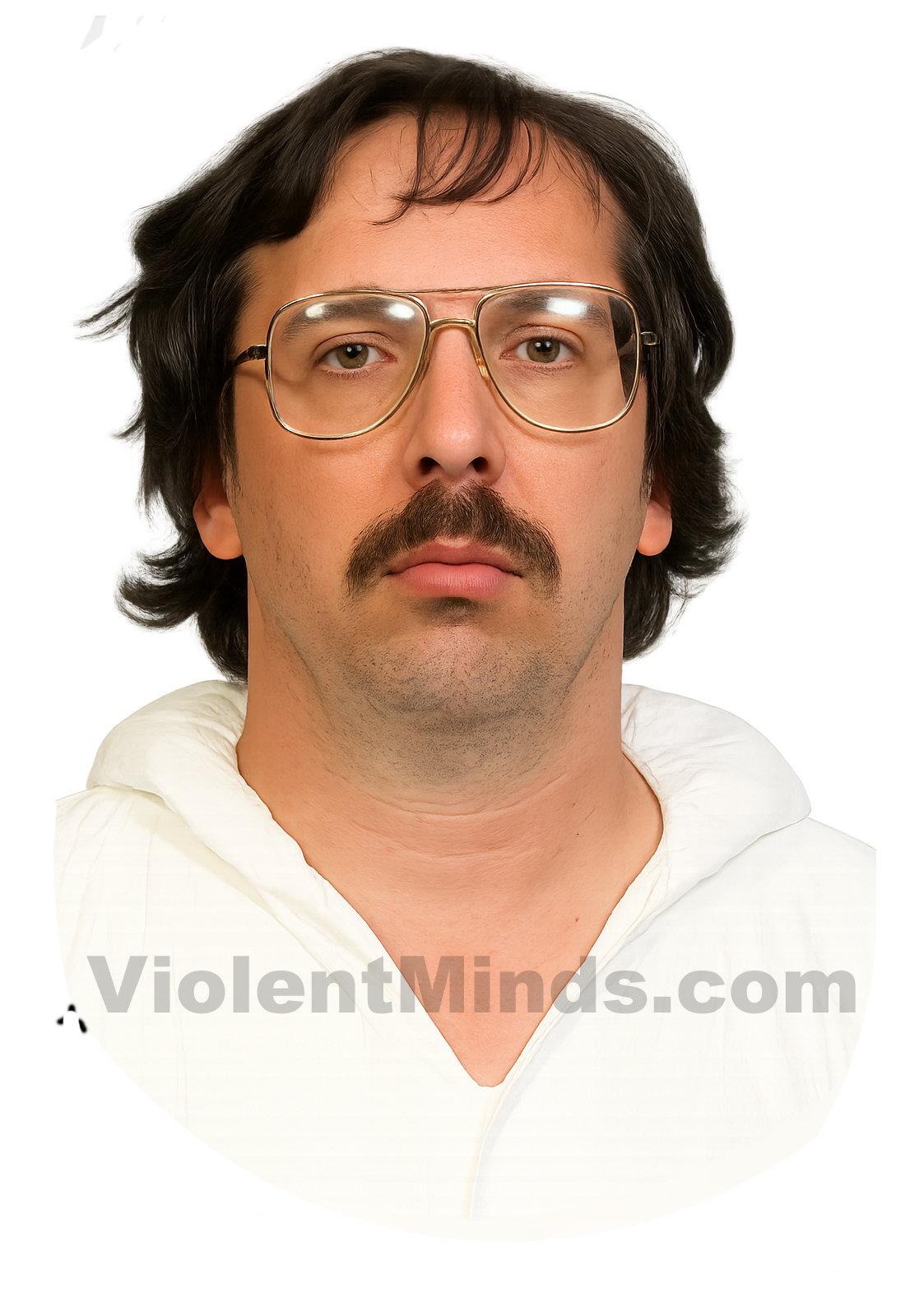 Digitally enhanced and re-rendered mugshot of Joel David Rifkin, taken by the New York State Police on June 28, 1993, following his arrest. Rifkin was pulled over for driving without a rear license plate, which led to a police chase and the shocking discovery of a deceased woman—Tiffany Bresciani—in the back of his pickup truck.
