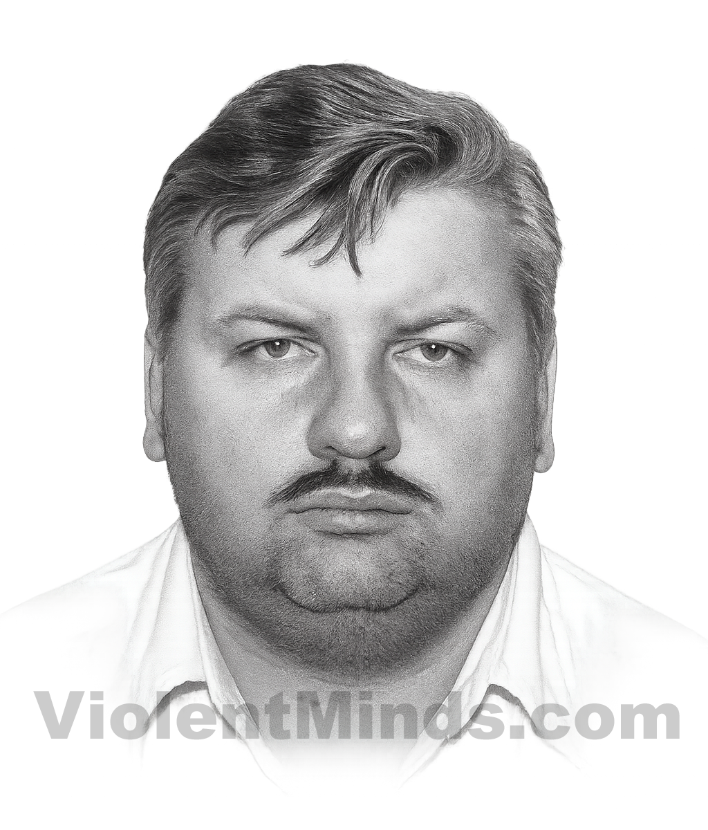 Digitally enhanced and re-rendered portrait of John Wayne Gacy, also known as the Killer Clown, based on an original mugshot from the Des Plaines Police Department. Gacy was arrested on on December 21, 1978 at his home in Norwood Park Township, part of the greater Chicago area.