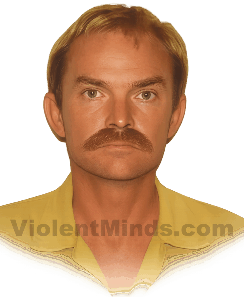 Digitally enhanced and re-rendered portrait of Randy Kraft, also known as one of the "Scorecard Killer", based on an original mugshot from the California Highway Patrol (CHP). Kraft was arrested on May 14, 1983, when a CHP officer conducted a traffic stop on Kraft because his vehicle was being driven erratically. This took place on Interstate 5 near Mission Viejo, in Orange County, California