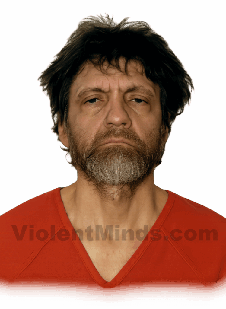Digitally enhanced and re-rendered photograph of Ted Kaczynski, also known as the Unabomber. Kaczynski was arrested on April 3, 1996 at his remote, one-room cabin in Lincoln, Montana. The FBI captured him after a nationwide manhunt lasting nearly 18 years, during which he carried out a domestic bombing campaign that killed 3 people and injured 23 others.