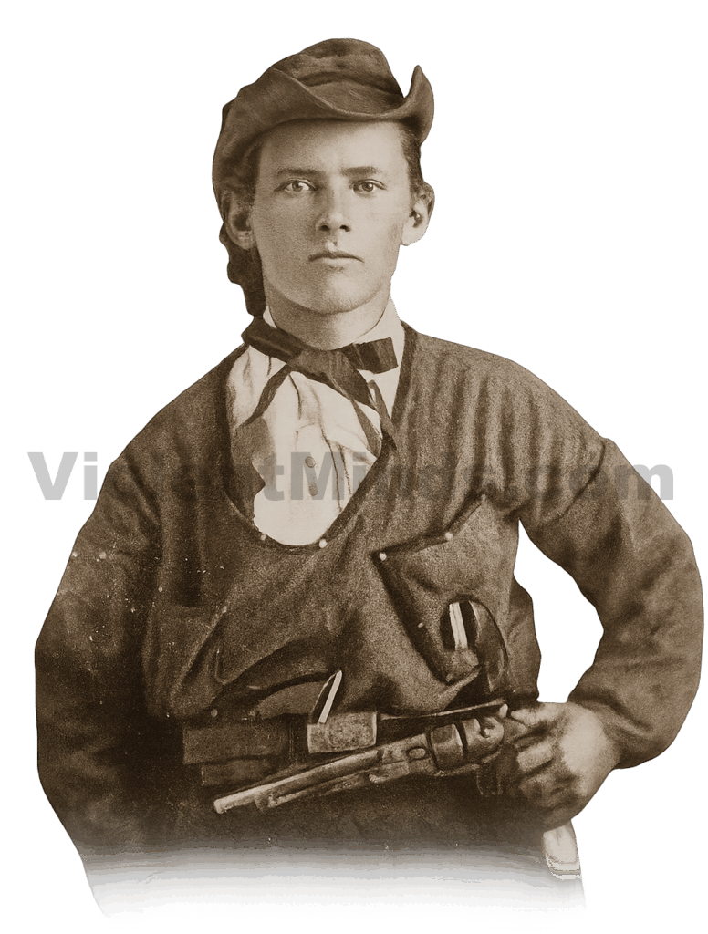 Digitally enhanced and re-rendered portrait of notorious outlaw Jesse Woodson James(1847-1882). The famous outlaw and leader of the James-Younger Gang and James Gang, after the Youngers were arrested. He robbed banks and trains for sixteen years. He was shot in the back of the head by Robert Ford in his home in St. Joseph, Missouri on April 3, 1881.