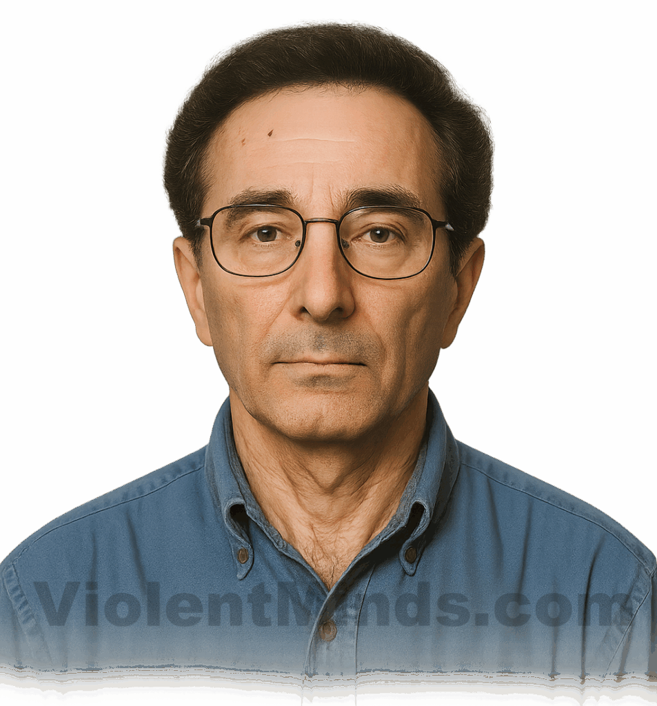 Digitally enhanced and re-rendered FBI mugshot of Carl Gugasian, also known as The Friday Night Bank Robber, taken after his arrest on February 7, 2002, in Philadelphia's Free Library, where he had frequently researched banks and escape routes using topographic maps and photocopies. Gugasian robbed over 50 small-town banks, netting more than $2 million and is considered the most prolific bank robber in U.S. history.