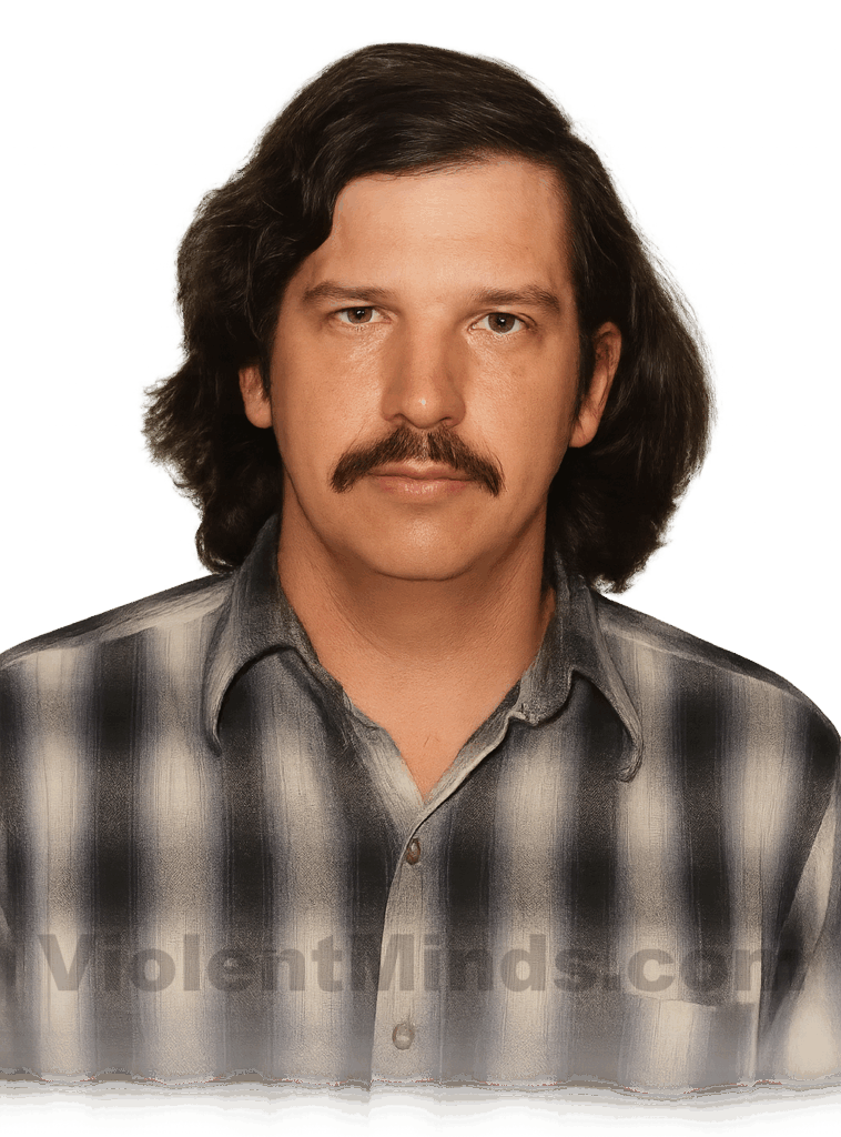 Digitally enhanced and re-rendered mugshot of William Bonin, also known as The Freeway Killer, taken on February 4, 1980, by authorities in California, shortly after his arrest in connection with a string of gruesome murders targeting young males across Southern California. Bonin, a previously convicted sex offender, was apprehended while attempting to assault a teenager in his van, which ultimately led investigators to uncover a pattern of abductions, sexual assaults, and killings carried out along California freeways. Evidence recovered from Bonin’s van and subsequent confessions linked him to the deaths of at least 21 victims.