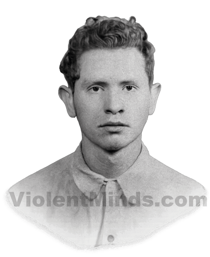 Digitally enhanced and re-rendered mugshot of Harvey Murray Glatman, an American serial killer active in the late 1950s. This booking photo was taken at the Colorado State Penitentiary, where Glatman was held after previous criminal offenses before his more infamous crimes in California. Known as “The Lonely Hearts Killer,” Glatman lured aspiring models under the guise of a photography career, ultimately kidnapping, assaulting, and murdering them. This photograph captures his youthful appearance before his descent into notoriety and remains a chilling portrait of a man later executed for his brutal crimes.
