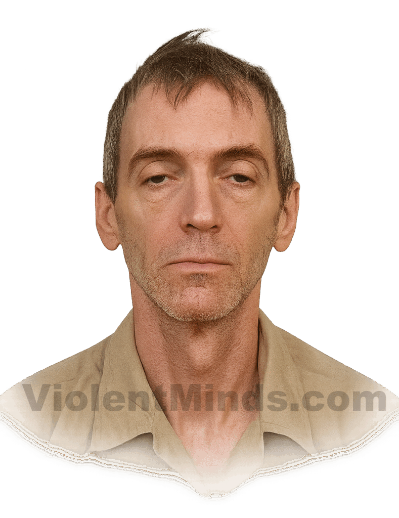 A digitally enhanced and re-rendered mugshot of Charles Cullen, a former nurse convicted of murdering numerous patients during a 16-year medical career spanning multiple hospitals in New Jersey and Pennsylvania. Cullen, often referred to as the “Angel of Death,” admitted to killing at least 40 individuals by administering lethal doses of medications, though investigators believe the actual number may be much higher. His killing spree, which lasted from the late 1980s until his arrest in 2003, exposed severe lapses in hospital oversight and led to widespread healthcare reforms. Cullen is currently serving multiple consecutive life sentences without the possibility of parole.