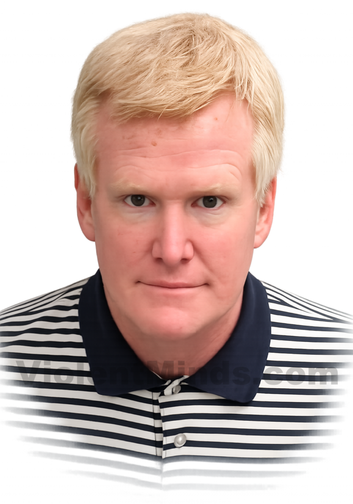 Digitally enhanced and re-rendered mugshot of Alex Murdaugh, created from booking photographs taken following his 2021 arrest in South Carolina. A former attorney from a powerful Lowcountry legal dynasty, Murdaugh was convicted in 2023 of murdering his wife, Maggie Murdaugh, and son, Paul Murdaugh, at the family’s Moselle estate. He is serving two consecutive life sentences without the possibility of parole.
