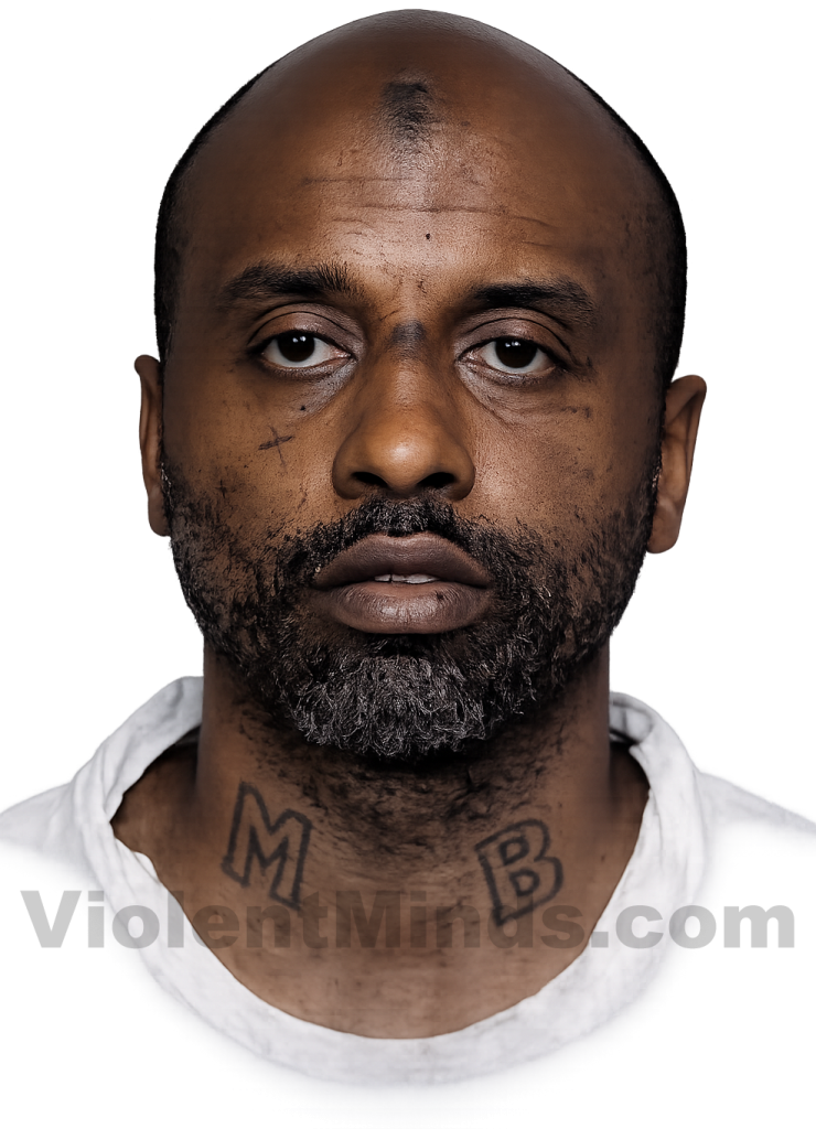 Digitally recreated mugshot of Keith Gibson, a Philadelphia ex-convict accused of carrying out a violent multi-state crime spree involving robberies and fatal shootings across the Mid-Atlantic region. Authorities linked him to a series of escalating attacks targeting civilians and workers. Gibson’s case is associated with patterns of opportunistic violence and rapid movement between jurisdictions, drawing significant law enforcement attention before his capture.