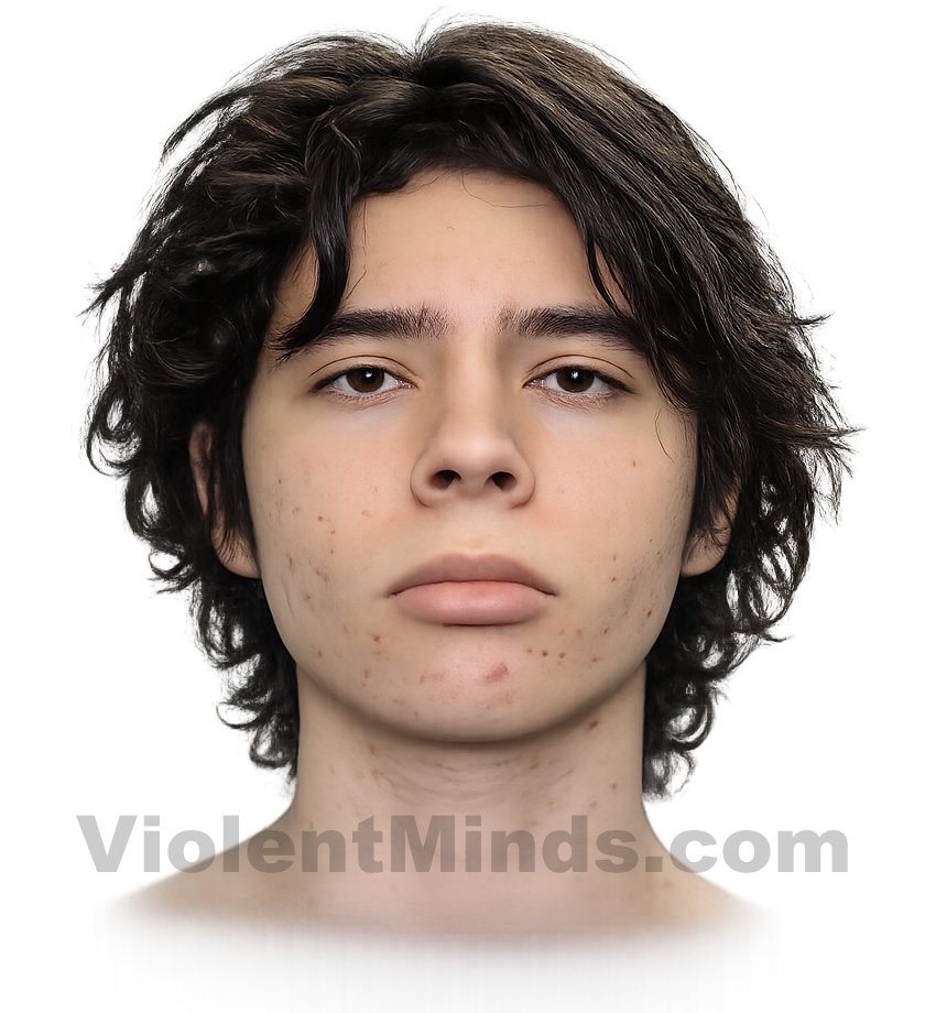 Digitally enhanced and re-rendered portrait of Salvador Ramos, the perpetrator of the 2022 mass shooting at Robb Elementary School in Uvalde, Texas. Ramos killed 19 children and two teachers after barricading himself inside adjoining classrooms, in one of the deadliest school shootings in Texas history, before being fatally shot by responding law enforcement officers.