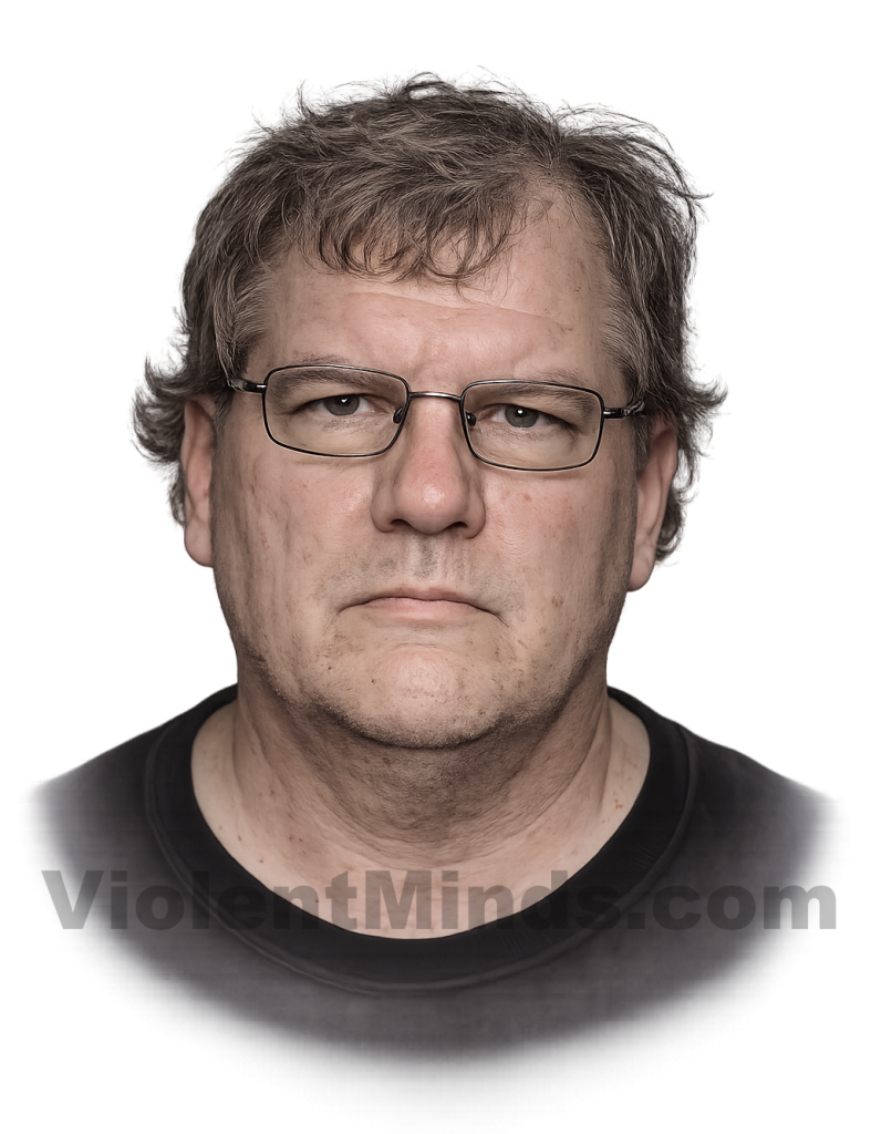 Digitally enhanced and re-rendered portrait of Rex Heuermann, based on a police booking photograph taken following his arrest in 2023. Heuermann has been charged in connection with multiple murders linked to the Gilgo Beach serial killings on Long Island, one of the most high-profile and long-running criminal investigations in New York history.