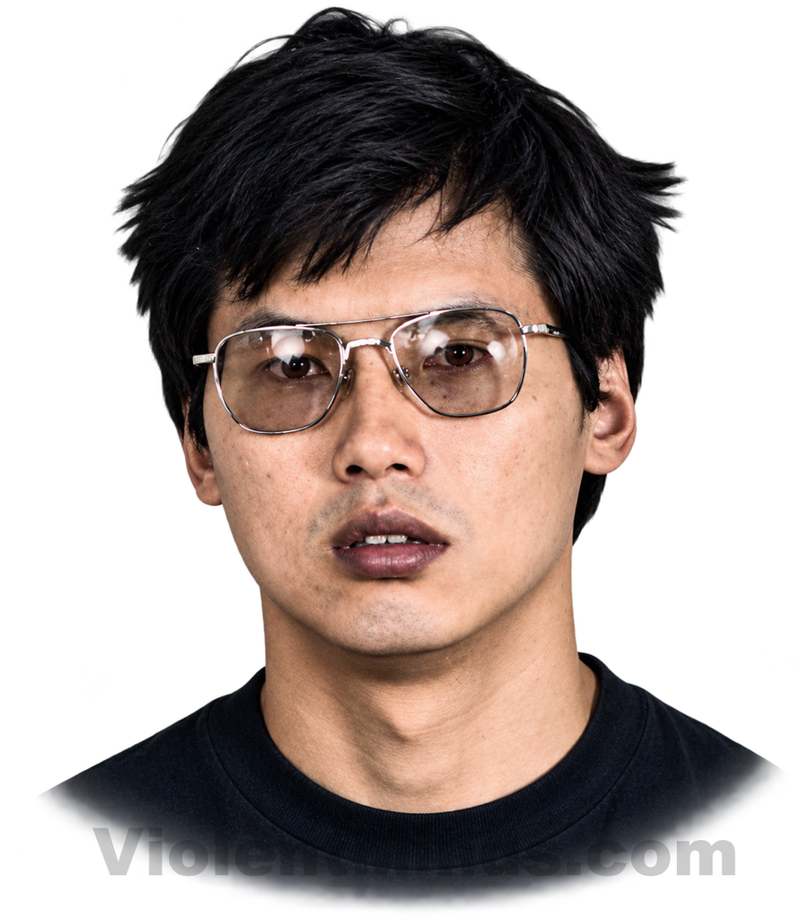 Give me a caption for this one. Digitally enhanced and re-rendered portrait of Charles Ng, the convicted serial killer associated with the Wilseyville killings, based on an original law-enforcement photograph. Ng and accomplice Leonard Lake were linked to a series of abductions, torture and murders centered around Lake’s remote property near Wilseyville, California, during the 1980s. Ng fled the United States following Lake’s arrest in 1985 and was later captured in Canada, extradited to California, and ultimately convicted in 1999 of murdering 11 people.