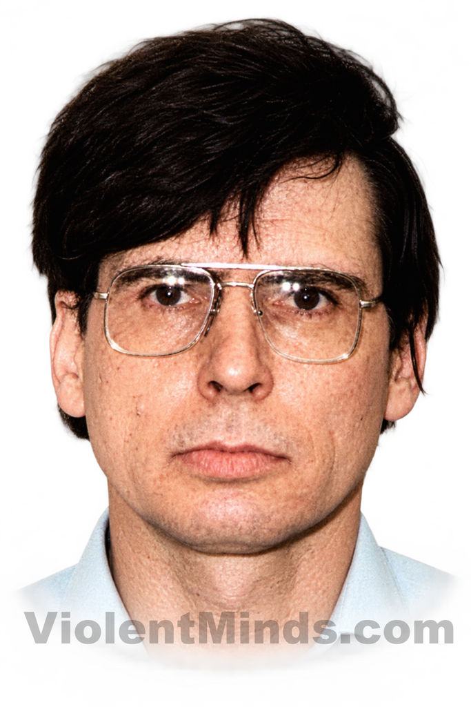 Digitally enhanced and re-rendered portrait of Dennis Nilsen, also known as the “Muswell Hill Murderer,” based on an original police photograph. Nilsen was arrested on February 9, 1983, at his home at 23 Cranley Gardens in Muswell Hill, North London, after human remains were discovered in a drain connected to the property. The British serial killer later admitted killing 15 young men and boys between 1978 and 1983, although he was ultimately convicted of six murders and two attempted murders.