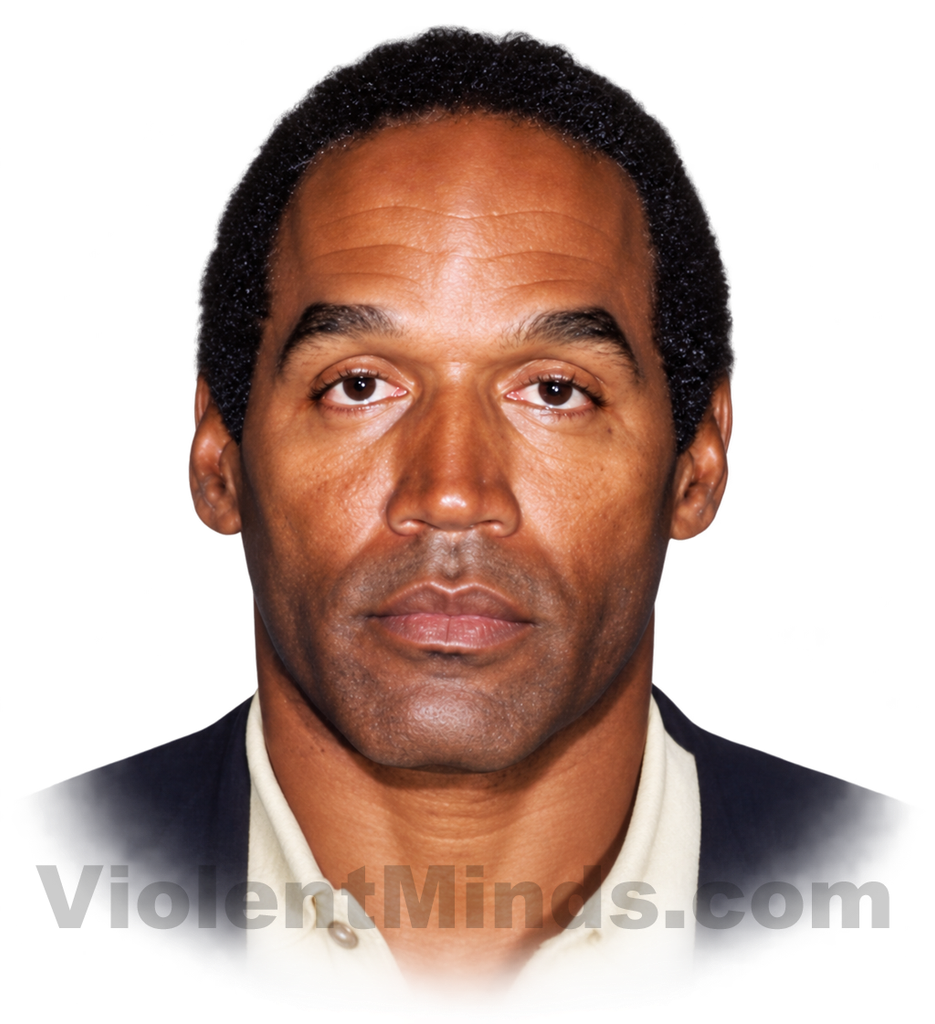 Digitally re-rendered photograph of O.J. Simpson, based on his original booking photograph taken by the Los Angeles Police Department on June 17, 1994. Simpson was taken into custody at his Brentwood residence in Los Angeles, California, following a nationally televised police pursuit. He was subsequently booked on two counts of murder in connection with the deaths of Nicole Brown Simpson and Ronald Goldman.